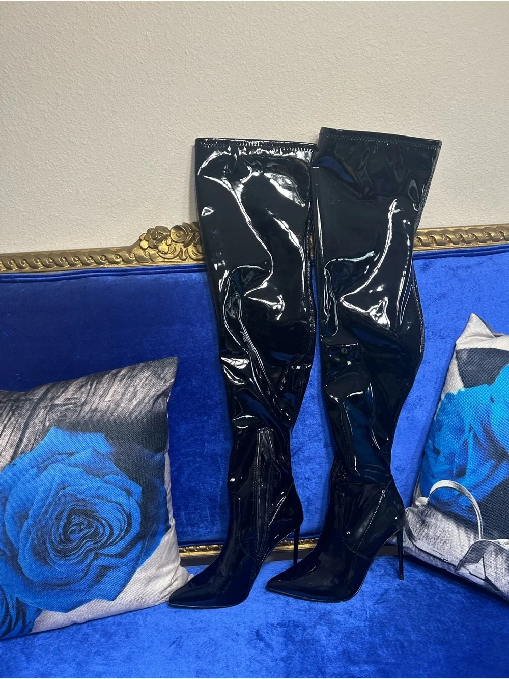 Steve Madden Black Patent Over-the-Knee Stiletto Boots